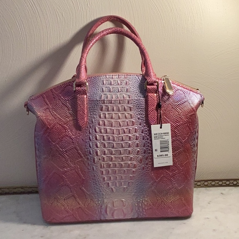 Brahmin Pink and Purple Satchel with Crocodile Texture - Picture 4 of 15